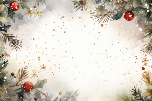 Mock up watercolor Christmas background with empty space for text by Generative AI.