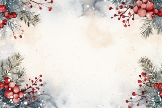 Mock up watercolor Christmas background with empty space for text by Generative AI.