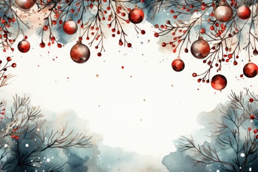 Mock up watercolor Christmas background with empty space for text by Generative AI.