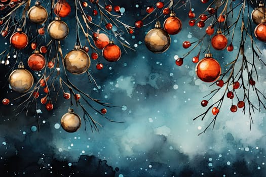 Mock up watercolor Christmas background with empty space for text by Generative AI.