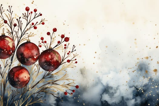 Mock up watercolor Christmas background with empty space for text by Generative AI.