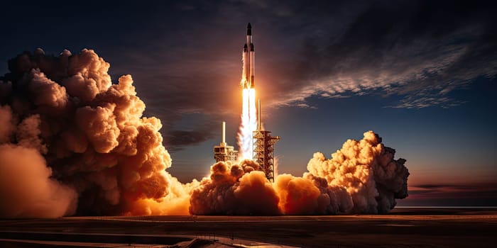 A rocket launched into the vast space of the universe. A historical mission by Generative AI.