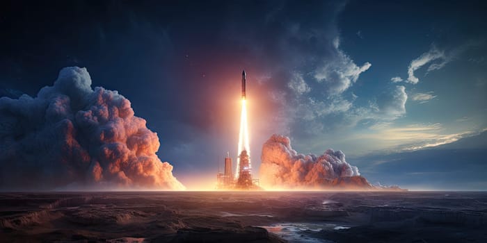 A rocket launched into the vast space of the universe. A historical mission by Generative AI.