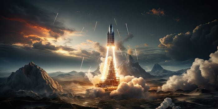 A rocket launched into the vast space of the universe. A historical mission by Generative AI.