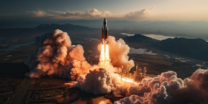 A rocket launched into the vast space of the universe. A historical mission by Generative AI.