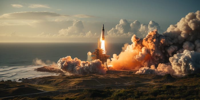 A rocket launched into the vast space of the universe. A historical mission by Generative AI.