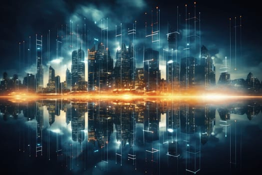 Abstract night city background Smart cities, AI and digital transformation concepts embrace the world of the future by Generative AI.