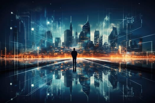 Abstract night city background Smart cities, AI and digital transformation concepts embrace the world of the future by Generative AI.