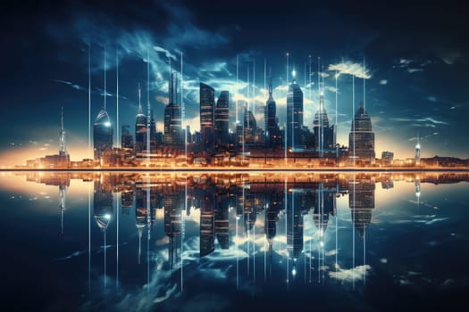 Abstract night city background Smart cities, AI and digital transformation concepts embrace the world of the future by Generative AI.
