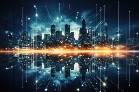 Abstract night city background Smart cities, AI and digital transformation concepts embrace the world of the future by Generative AI.