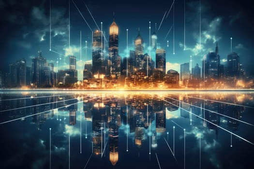 Abstract night city background Smart cities, AI and digital transformation concepts embrace the world of the future by Generative AI.