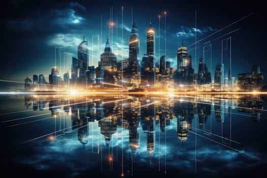 Abstract night city background Smart cities, AI and digital transformation concepts embrace the world of the future by Generative AI.