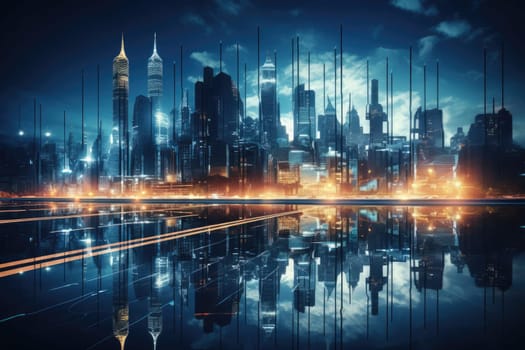 Abstract night city background Smart cities, AI and digital transformation concepts embrace the world of the future by Generative AI.