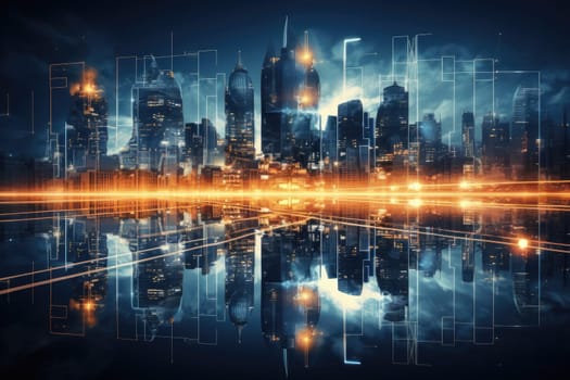 Abstract night city background Smart cities, AI and digital transformation concepts embrace the world of the future by Generative AI.