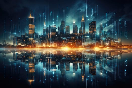 Abstract night city background Smart cities, AI and digital transformation concepts embrace the world of the future by Generative AI.