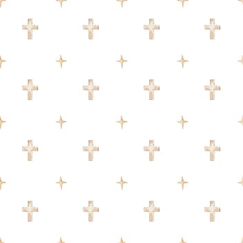 seamless pattern of Orthodox crosses and stars. elegant baby christening pattern for printing on fabric, packaging for Easter cakes, napkins, tablecloths. High quality illustration