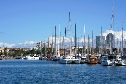 Barcelona, Spain - Beautiful sea landscape of the Marina Port Vell in Barcelona