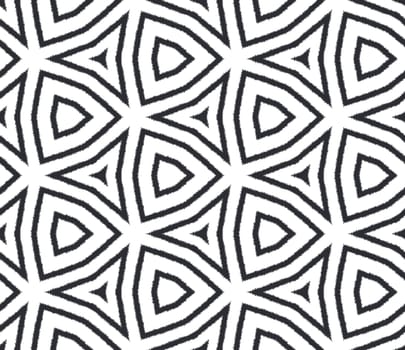 Ikat repeating swimwear design. Black symmetrical kaleidoscope background. Summer ikat sweamwear pattern. Textile ready alive print, swimwear fabric, wallpaper, wrapping.