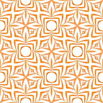 Tiled watercolor background. Orange incredible boho chic summer design. Textile ready graceful print, swimwear fabric, wallpaper, wrapping. Hand painted tiled watercolor border.