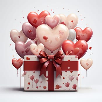 Valentine's day design. Realistic 3d pink gifts boxes. Open gift box full of decorative festive object. Holiday banner, web poster, flyer, stylish brochure, greeting card, cover. Romantic background Valentine's Day concept Copy space