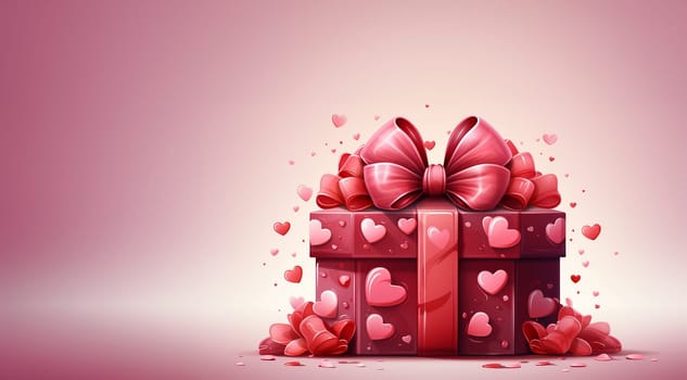 Valentine's day design. Realistic 3d pink gifts boxes. Open gift box full of decorative festive object. Holiday banner, web poster, flyer, stylish brochure, greeting card, cover. Romantic background Valentine's Day concept Copy space