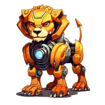 Cartoon lion robots. T-Shirt, Sticker. Funny cyborg. AI Generated