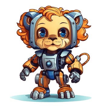 Cartoon lion robots. T-Shirt, Sticker. Funny cyborg. AI Generated