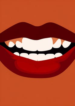 woman female style beauty poster toothpaste cartoon mouth lip pop fashion teeth smile red retro icon banner illustration with beautiful sensual teeth lipstick. Generative AI.
