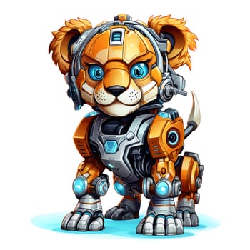 Cartoon lion robots. T-Shirt, Sticker. Funny cyborg. AI Generated