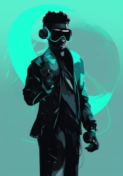 future man experience vr tech device gamer reality gadget cyber copy space ai goggles art technology headset glasses helmet virtual digital futuristic. Generative AI.