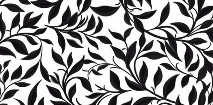 plant design curve background wallpaper scroll flower vintage retro floral black illustration textile decoration repeat pattern element elegance leaf baroque. Generative AI.