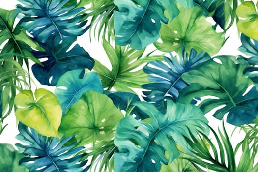 textile fashion palm jungle trendy art design seamless paper pattern summer retro floral paint wallpaper template leaf background monstera flower tropical. Generative AI.