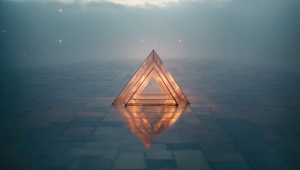Mystic glass pyramid in stone field. AI generated