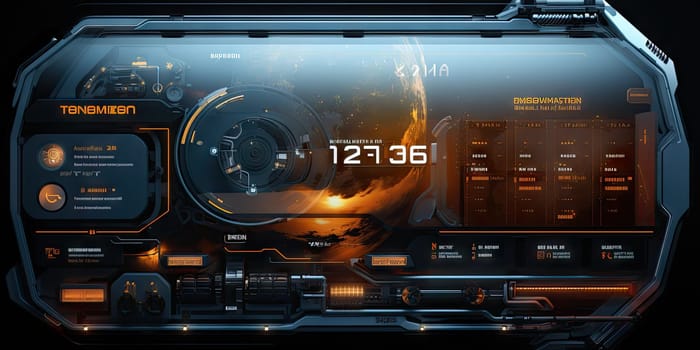 science fiction work interface with some graphical text. Work interface UI layout. Proportions by Generative AI.
