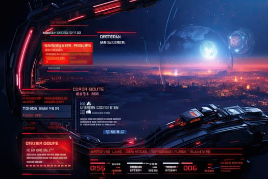 science fiction work interface with some graphical text. Work interface UI layout. Proportions by Generative AI.
