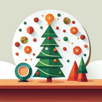 Christmas tree icon, decorated sign, spruce logo illustration