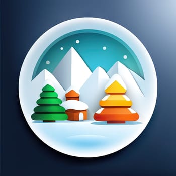 Christmas tree icon, decorated sign, spruce logo illustration