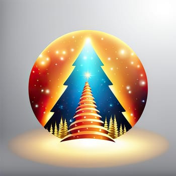 Christmas greeting card with graphic Christmas tree, colored background