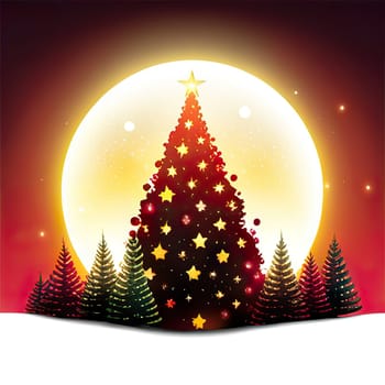 Christmas greeting card with graphic Christmas tree, colored background