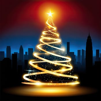 Christmas tree with xmas decorations. Merry Christmas and happy new year. Happy holidays logo.