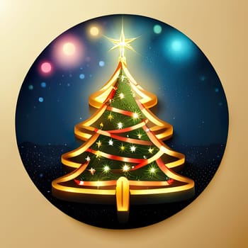 Christmas tree with xmas decorations. Merry Christmas and happy new year. Happy holidays logo.