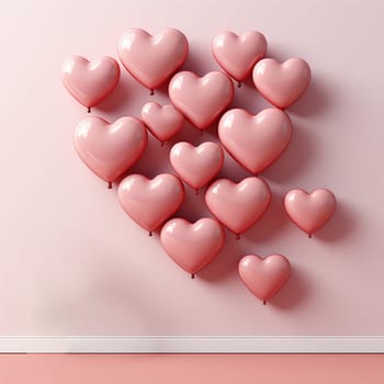 Set of pastel pink and red soft 3D heart shape frame design. Collection of geometric backdrop for cosmetic product display. Elements for valentine day festival design. Top view. illustration Copy space