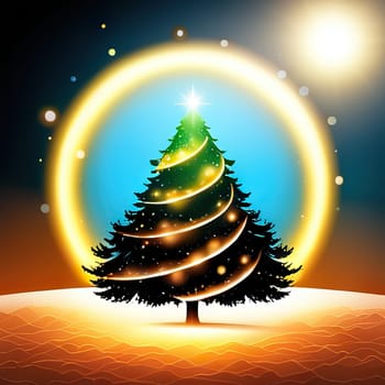 Christmas trees with decorations Christmas and New Year concept, spruce trees with star and garland sign