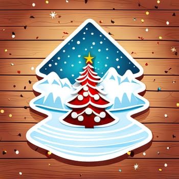 Christmas greeting card with graphic Christmas tree, colored background