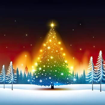 Christmas and New Year illustration with Xmas tree