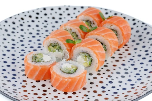 salmon roll on a white background, for a food delivery site 1