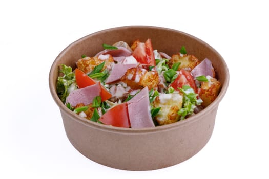 Salad with ham on a white background, for a food delivery site 3