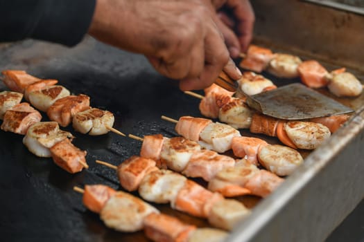 Grilled scallops barbecue on a grill