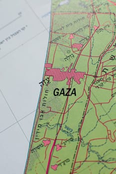 Image of a map of Gaza and Israel in Hebrew. High quality photo