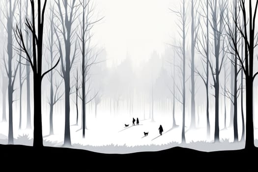 A striking visual display of the winter season, utilizing the extended shadows and sharp differences in lighting to craft captivating silhouettes against the snowy backdrop.